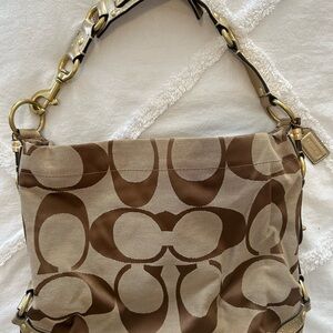 Coach Brown and Tan Signature Shoulder Bag